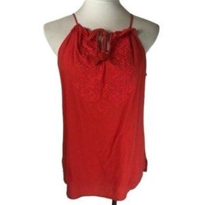 Ann Taylor LOFT Tank Top Womens Size Medium Orange Slit Neck Embroidered Halter